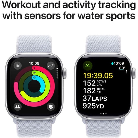 Apple Watch Series 10 GPS 42mm Silver Aluminium Case with Blue Cloud Sport Loop image 3