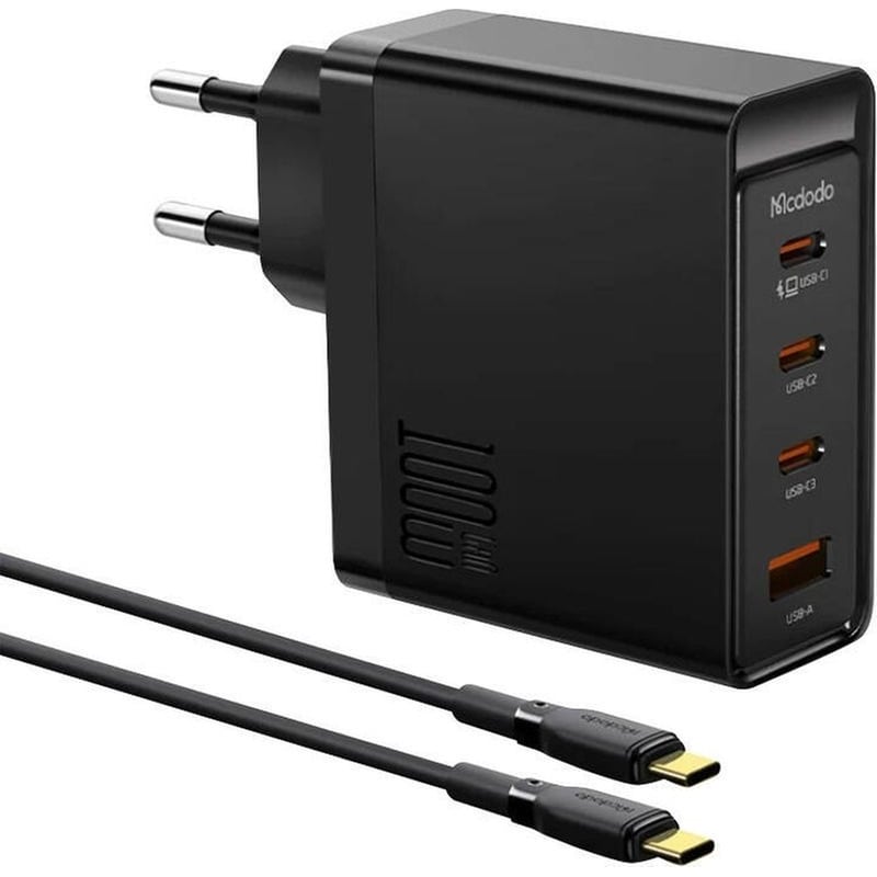 MCDODO Wall Φορτιστής Mcdodo Gan 3x USB-C + USB, 100W + 2m Cable - Μαύρο