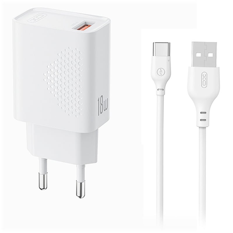 Φορτιστής Πρίζας XO L159 USB-A με Καλώδιο USB-C 18W Quick Charge 3.0 - Λευκό
