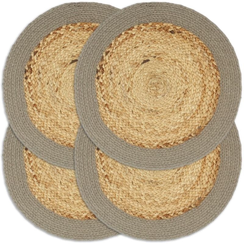 Σουπλά Vidaxl Στρογγυλό Γιούτα/Βαμβάκι 38cm 4 Τμχ- Φυσικό/Γκρι