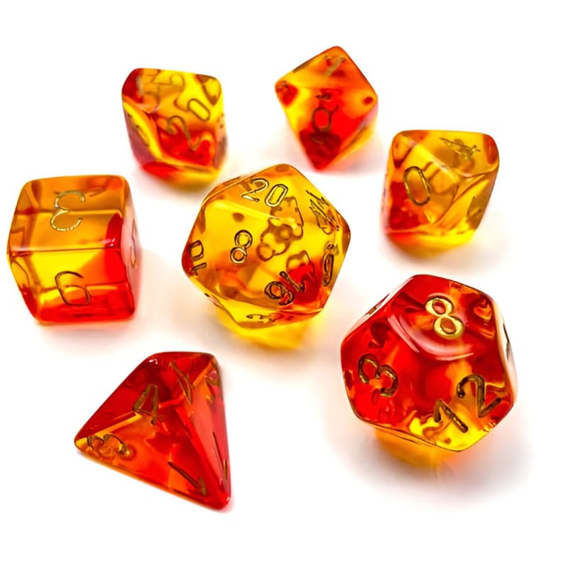 CHESSEX Σετ Ζάρια - 7 Dice Set Gemini Translucent Polyhedral Red-yellow With Gold