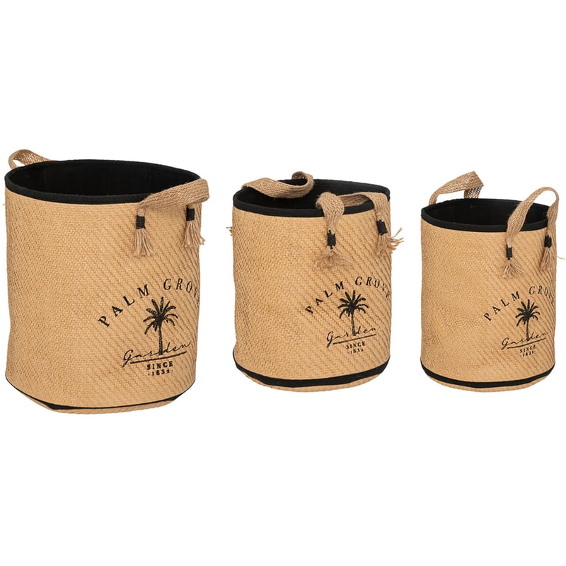 SPITISHOP Καλάθια Αποθήκευσης Spitshop Ψάθινα 3Τμχ - Καφέ/Μαύρο