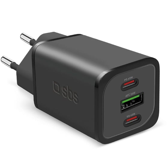 Φορτιστής Πρίζας SBS NanoTube Charger 2x USB-C / 1x USB-A 65W - Black image 0