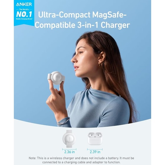 Ασύρματος Φορτιστής ANKER MagGo UFO 3 in 1 Charger Foldable 15W - White image 4