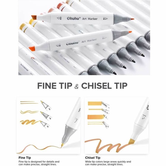 Μαρκαδόροι Σχεδίου Ohuhu Oahu&nbsp;Διπλή&nbsp;Μύτη&nbsp;Fine & Chisel&nbsp;(40 Τεμάχια) image 1