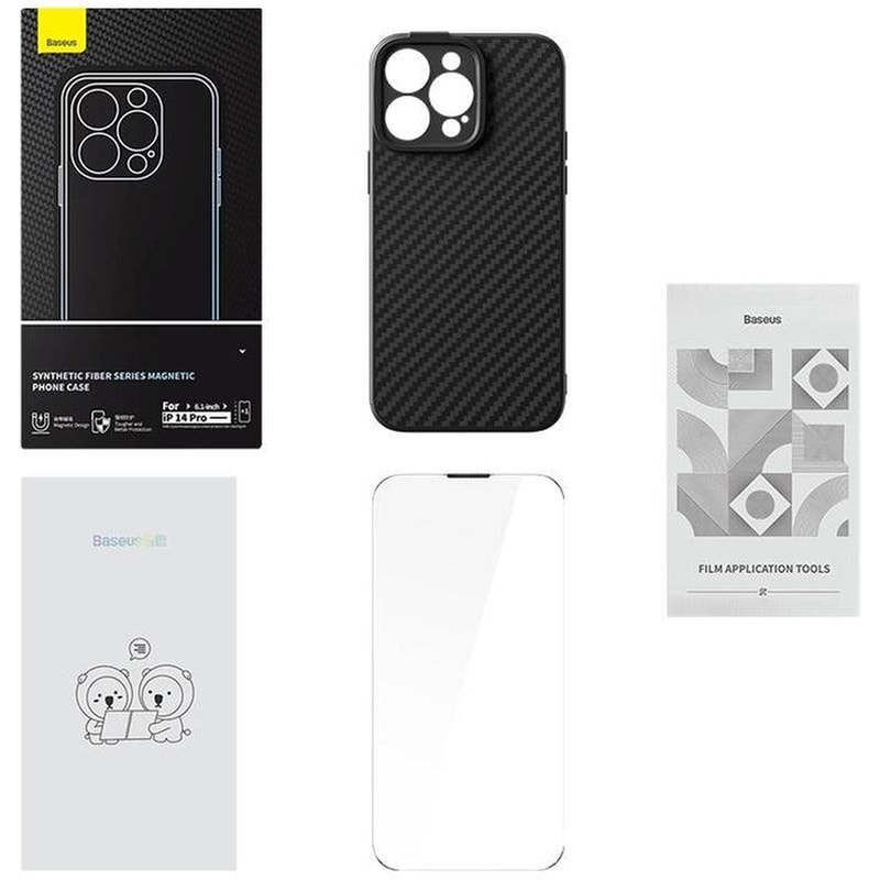 BASEUS Θήκη + Προστασία Οθόνης Apple iPhone 14 Pro - BASEUS Synthetic Fiber Series Case - Μαύρο