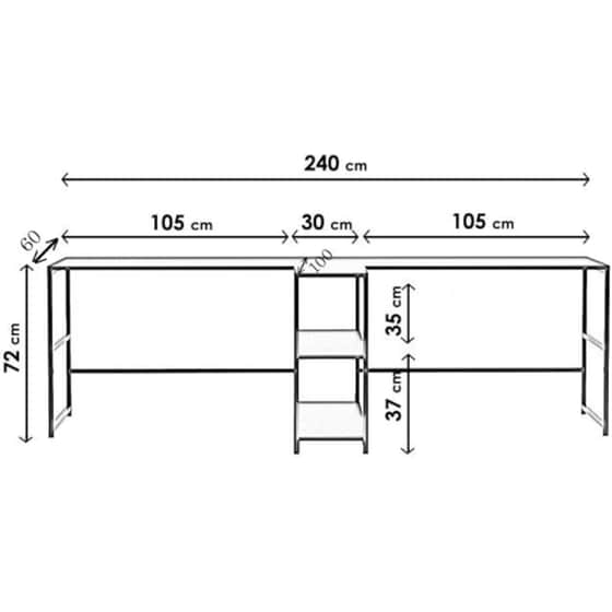 Γραφείo Μελέτης 24Mall Mentre από Μοριοσανίδα 240x60x72 cm - Μαύρο image 6
