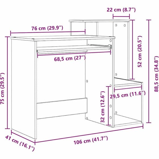 Γραφείο VidaXL από Επεξεργασμένο Ξύλο 106x41x88,5 cm - Sonoma Δρυς image 11