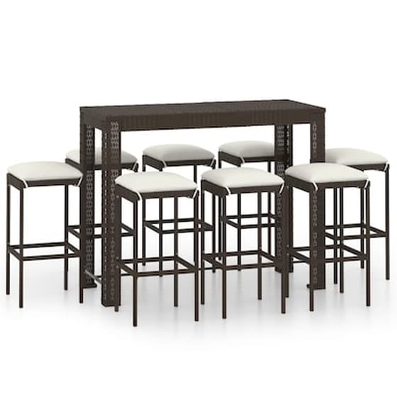 Vidaxl Σετ Επίπλων Μπαρ Κήπου 9 Τεμ. Καφέ Συνθετικό Ρατάν Με Μαξιλάρια image 0