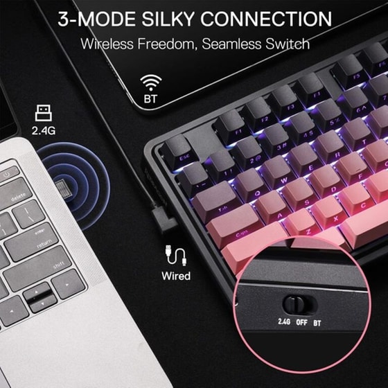 Redragon K728SP Gaming Μηχανικό Ασύρματο Bluetooth Πληκτρολόγιο RGB Μαύρο (US) image 8