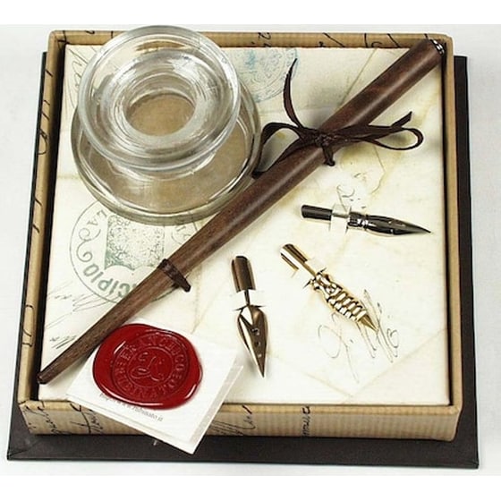 Πένα Ξύλινη Με Εργαλεία Γραφής Και Μελανοδοχείο Στυλ Αντίκα Francesco Rubinato Art. 960 image 0