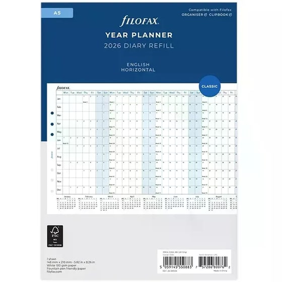 Ανταλλακτικά Φύλλα Ημερολογίου Filofax 2026 Eng. A5 Οριζόντιο Πλάνο image 0