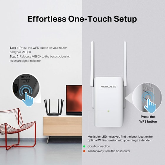 Mercusys ME80X AX3000 Wi-Fi 6 Range Extender Dual Band (2.4 & 5 GHz) 2402Mbps image 5