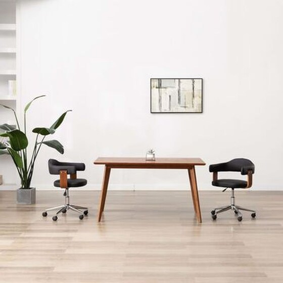 Καρέκλα Τραπεζαρίας Vidaxl Περιστρεφόμενη από Λυγισμένο Ξύλο/Συνθετικό Δέρμα - Μαύρη image 1