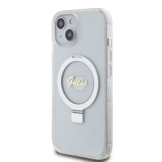 Θήκη Apple iPhone 15 - Guess Magsafe Ring Stand Glitter Hard Case Script Logo - Διάφανο image 5