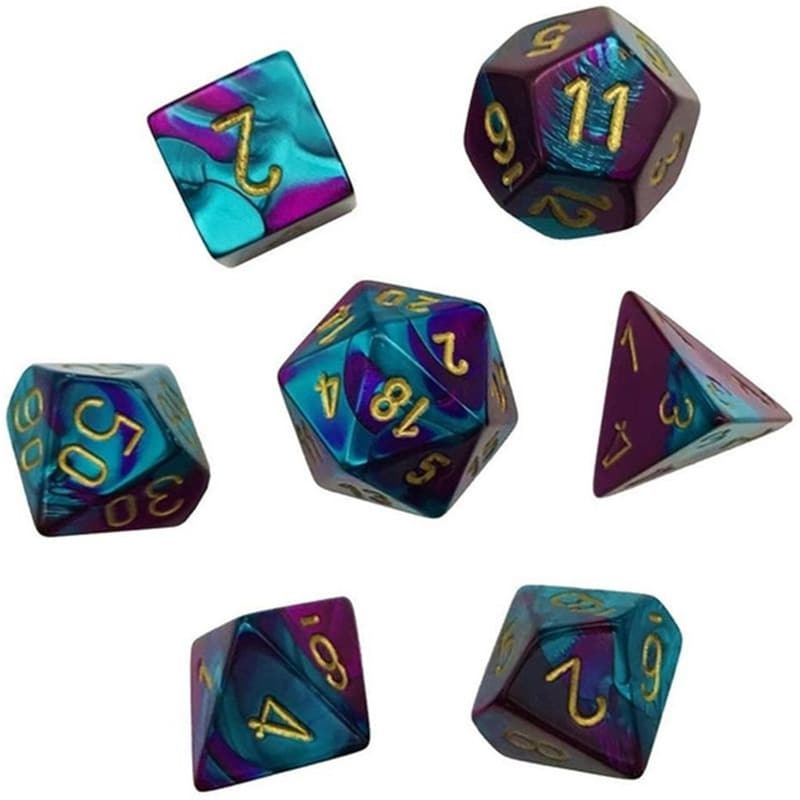 CHESSEX Gemini Purple-teal/Gold Mini Polyhedral 7-die CHESSEX