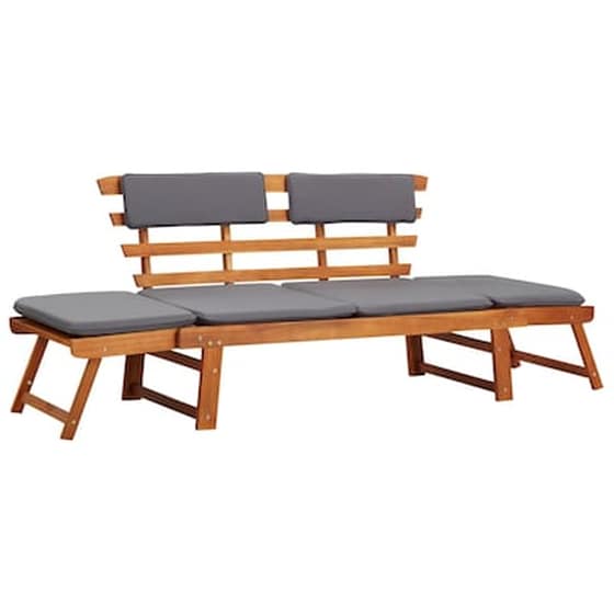Παγκάκι Κήπου 2 Σε 1 VidaXL με Μαξιλάρια από Μασίφ Ξύλο Ακακίας 153-190x68x74 cm - Γκρι image 1