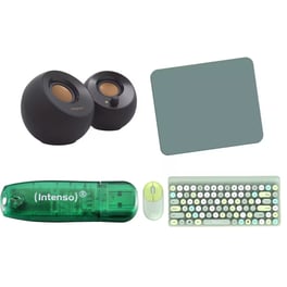 Bundle Desktop Alcatroz Jellybean A3000 Crayon Ασύρματο Σετ Πληκτρολόγιο & Ποντίκι Green (US) + Ηχεία 2.0 Creative Pebble 4.4W - Μαύρο + Fellowes Economy Mouse Pad 228mm Γκρι