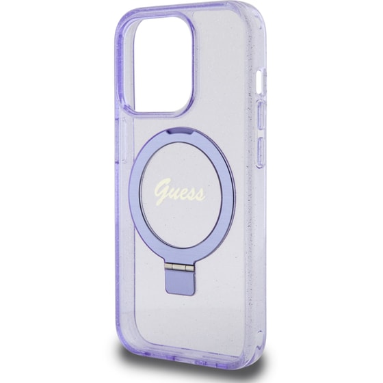 Guess Magsafe Ring Stand Glitter Hard Case Script Logo Θήκη Προστασίας Από Σιλικόνη – Iphone 15 Pro (διάφανη / Μωβ – Guhmp15lhrsgsu) image 6
