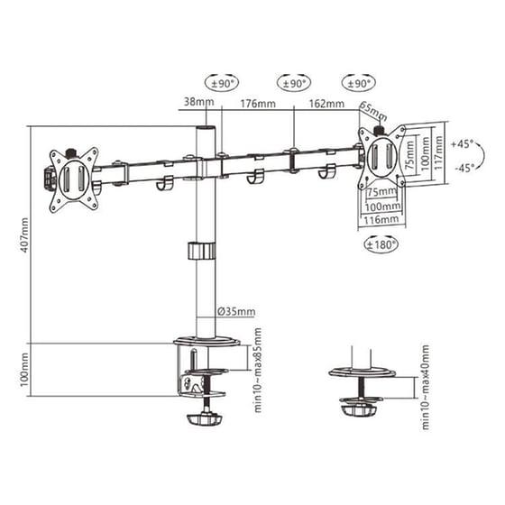 Βάση Διπλών Οθονών Επιτραπέζια Brateck LDT66-C024 για 17" - 32" έως 2x9 kg image 4