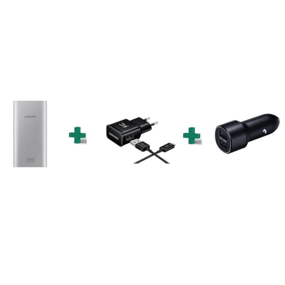 Samsung Fast Charge Type C Bundle & Powerbank 10000mAh & Home Charger & Car charger Fast - Ασημί image 0
