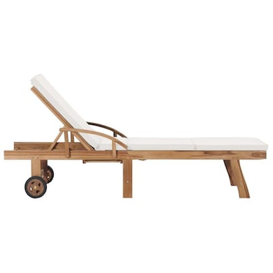 Ξαπλώστρα VidaXL με Μαξιλάρι από Μασίφ Ξύλο Teak 195x59.5 cm - Κρεμ image 3