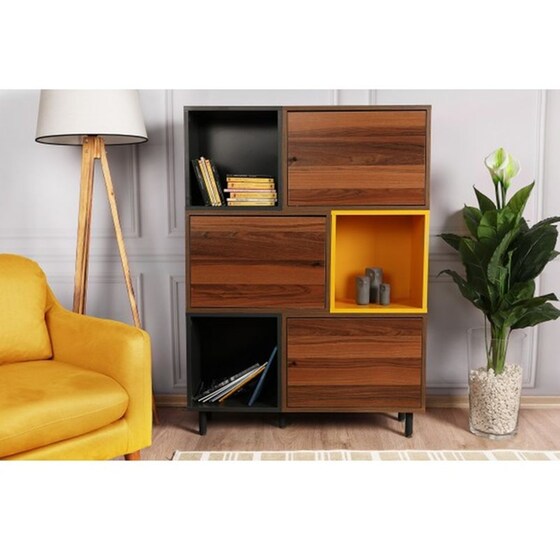Βιβλιοθήκη 24Mall Volo από Μοριοσανίδα/Μέταλλο 110x30x140 cm - Καρυδί/Ανθρακί image 1