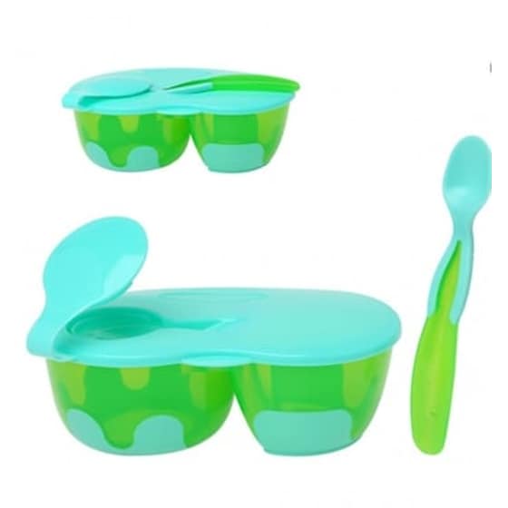 Kiokids Μπολάκι Αντιολισθητικό Διπλό Με Καπάκι Και Κουταλάκι Πράσινο 6+μ image 0