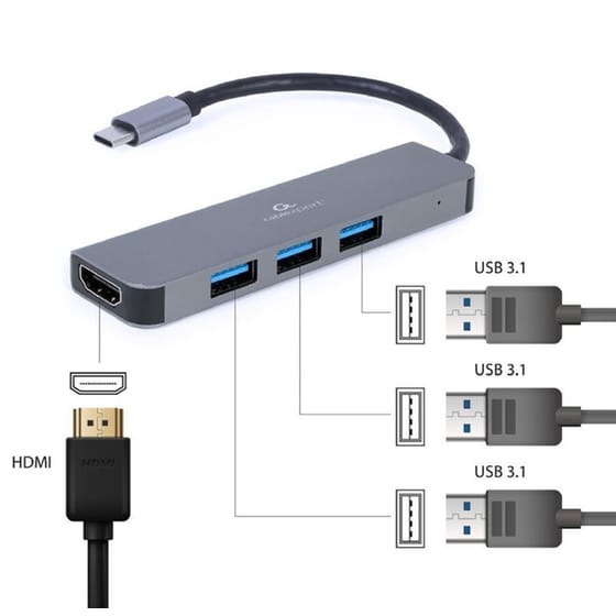 Cablexpert A-CM-COMBO2-01 USB Hub 2 σε 1 USB-C - Ασημί image 2