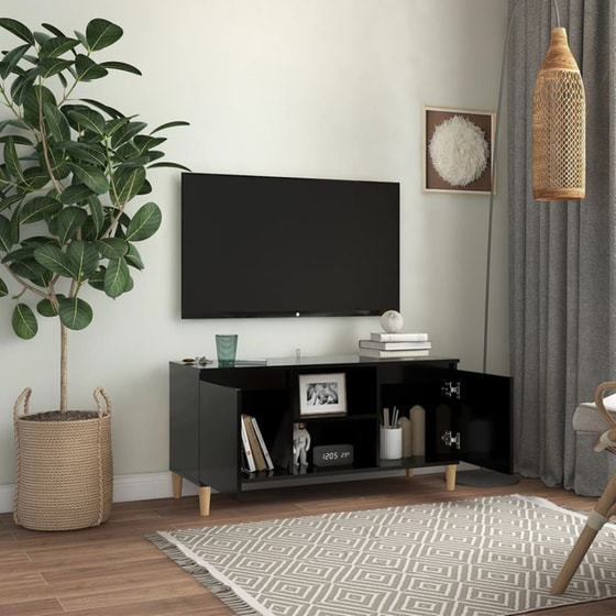 Έπιπλο Τηλεόρασης VidaXL από Μασίφ Ξύλο 103.5x35x50cm - Μαύρο image 1