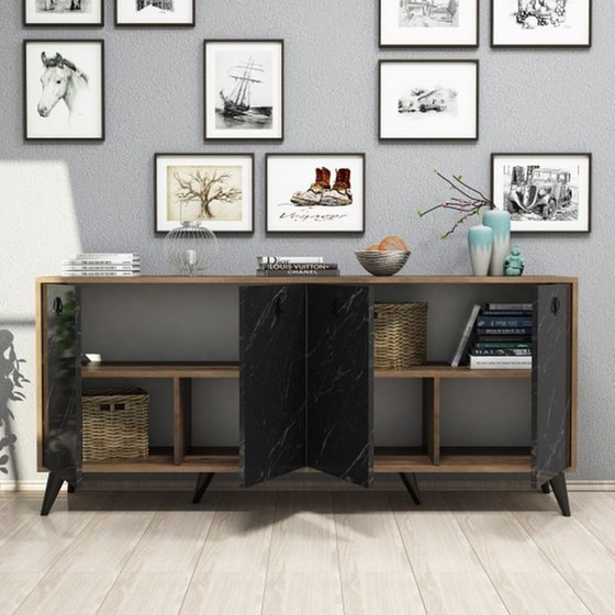 Μπουφές 24Mall Fermo από Μοριοσανίδα 180x45x80 cm - Καρυδί/Μαύρο image 2