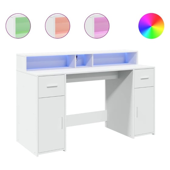 Γραφείο VidaXL με LED από Επεξεργασμένο Ξύλο 140x55x91 cm - Λευκό image 1