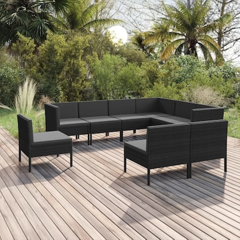 Vidaxl Σαλόνι Κήπου 9 Τεμαχίων Μαύρο Από Συνθετικό Ρατάν Με Μαξιλάρια