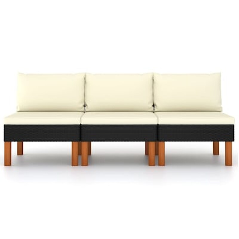 Καναπέδες μεσαίοι VidaXL 3 τμχ Συνθετικό Ρατάν/Μασίφ Ξύλο Ευκαλύπτου 60.5x64.5x67 cm - Κρεμ