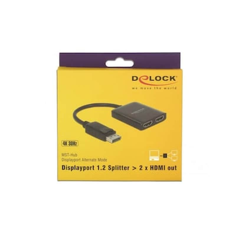 DELOCK Splitter Delock Dp 1.2 Splitter Dp In To 2xhdmi Black