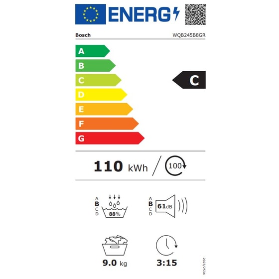 BOSCH WQB245B8GR 9 kg με Αντλία Θερμότητας Λευκό Στεγνωτήριο Ρούχων image 8
