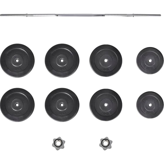 Σετ Ίσια Μπάρα Φ25mm 6kg VidaXL 90372 165cm Κούφια από Ατσάλι με 8 Δίσκους Βαρών 54kg και 2 Κολάρα image 0