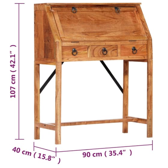 Γραφείο με Συρτάρια VidaXL από Μασίφ Ξύλο Ακακίας 90x40cm - Φυσικό image 8