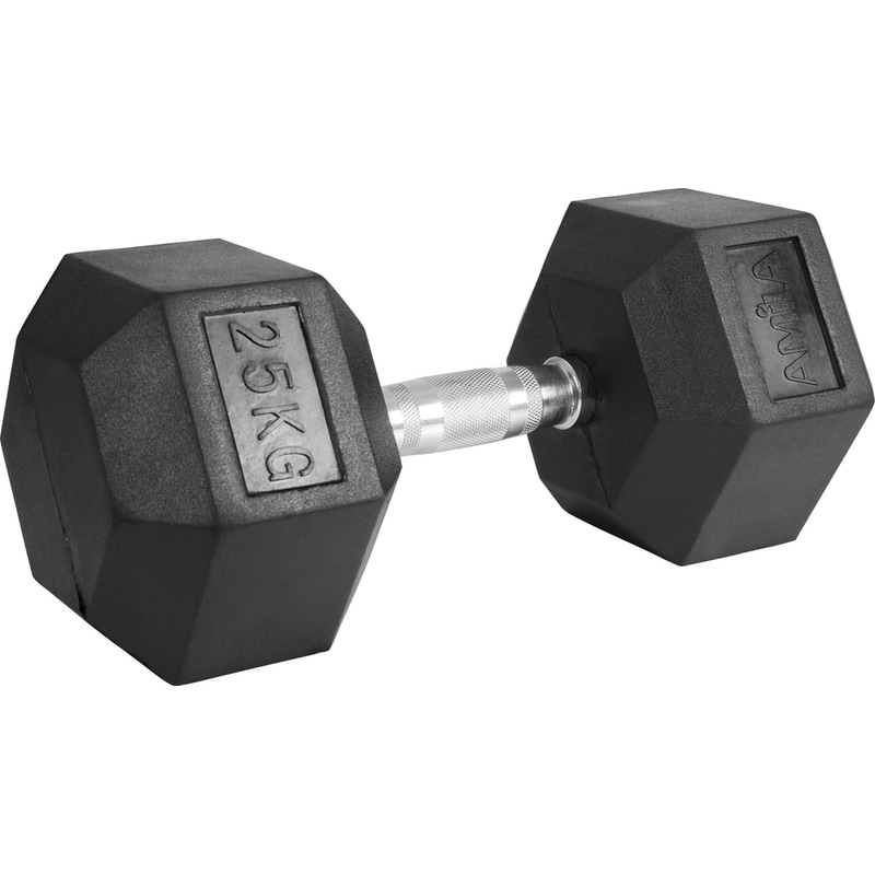 Βαράκι Εξάγωνο 25kg Amila Rubber Cover Class A 84545 από Χυτοσίδηρο - Μαύρο