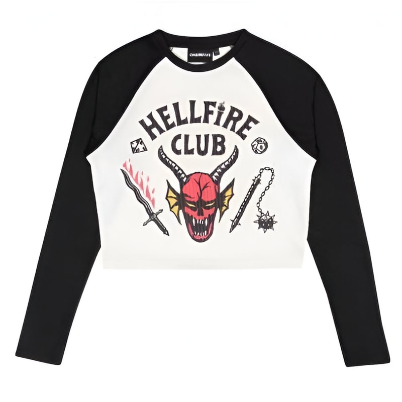 HEROES INC. Γυναικεία Crop Top Μπλούζα Heroes Inc. Stranger Things Hellfire Small - Λευκό/Μαύρο