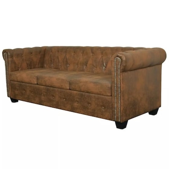 Τριθέσιος Καναπές VidaXL Chesterfield 200.5x76cm - Καφέ image 4