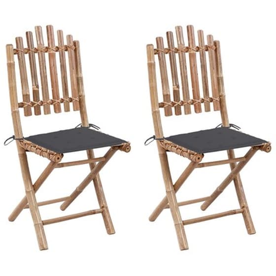 Καρέκλες Κήπου Vidaxl Πτυσσόμενες  από Μπαμπού με Μαξιλάρια 2 Τεμ. 50x42x92cm - Ανθρακί image 1