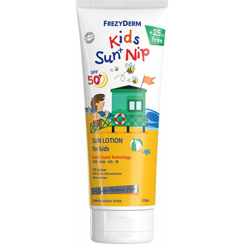 FREZYDERM Παιδικό Αντηλιακό Γαλάκτωμα Frezyderm Sun+Nip Για Πρόσωπο και Σώμα SPF50+ 175ml