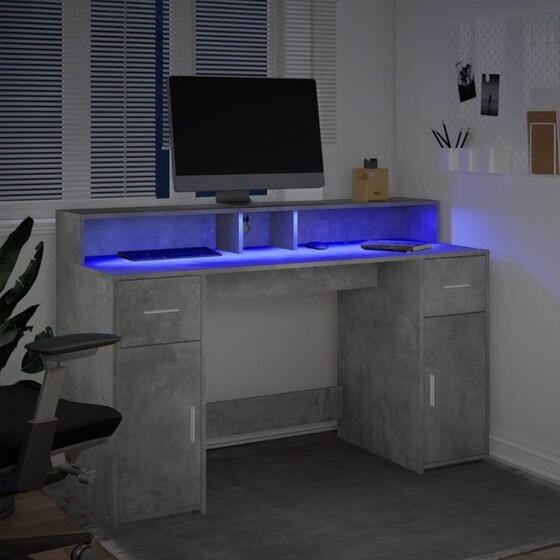 Γραφείο VidaXL με LED από Επεξεργασμένο Ξύλο 140x55x91 cm - Γκρι Σκυροδέματος image 3