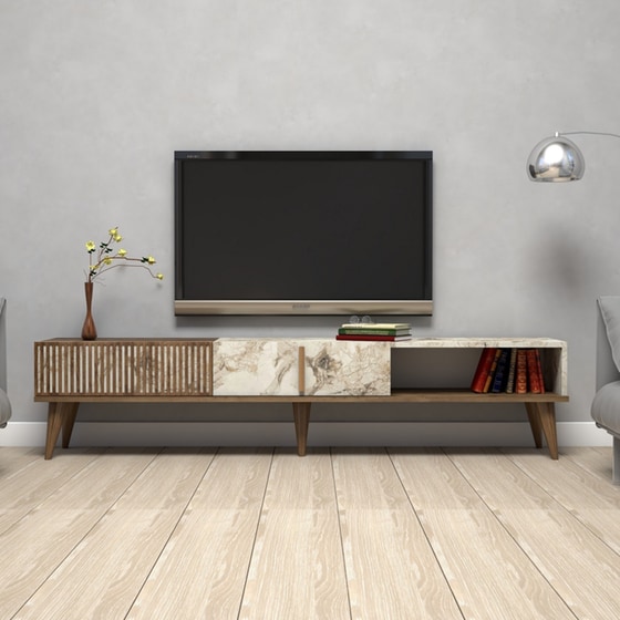 Έπιπλο Τηλεόρασης από Μοριοσανίδα  180x35x40cm  - Καρυδί/Λευκό image 3
