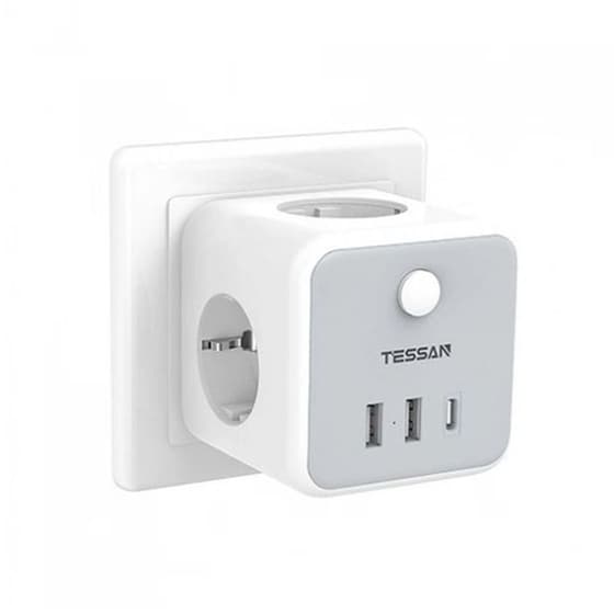 Πρίζα ρεύματος τοίχου TESSAN TS-301-DE-C με θύρες AC, USB-A, USB-C image 0