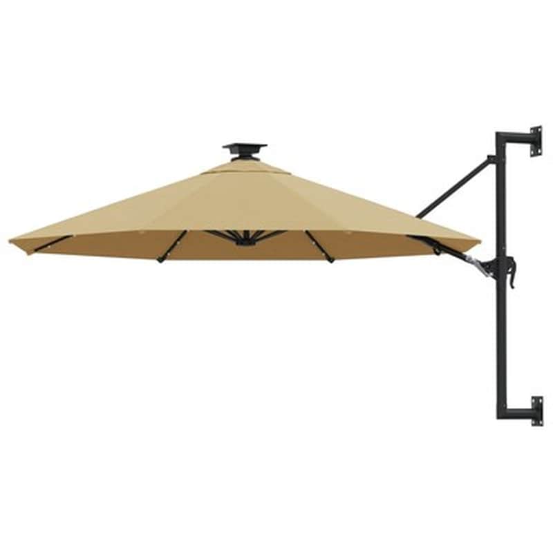 Vidaxl Ομπρέλα Τοίχου Με Led Taupe 300 Εκ. Με Μεταλλικό Ιστό