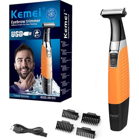 Ξυριστική Μηχανή KEMEI KM-1910 με 4 Χτενάκια Αδιάβροχη - Πορτοκαλί/ Μαύρο image 2