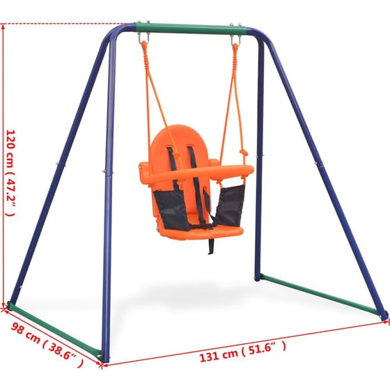 VidaXL Παιδική Κούνια 2 σε 1 Μονή & Κούνια Νηπίου - - Μπλε/ Πράσινο/ Πορτοκαλί image 15