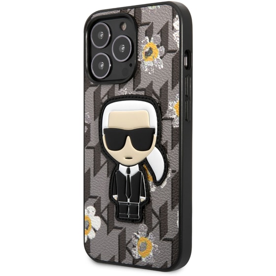 Karl Lagerfeld Flower Mono Ikonik Patch Case Θήκη Προστασίας Από Δερματίνη – Iphone 13 Pro (γκρι – Klhcp13lpmnfik1) image 1